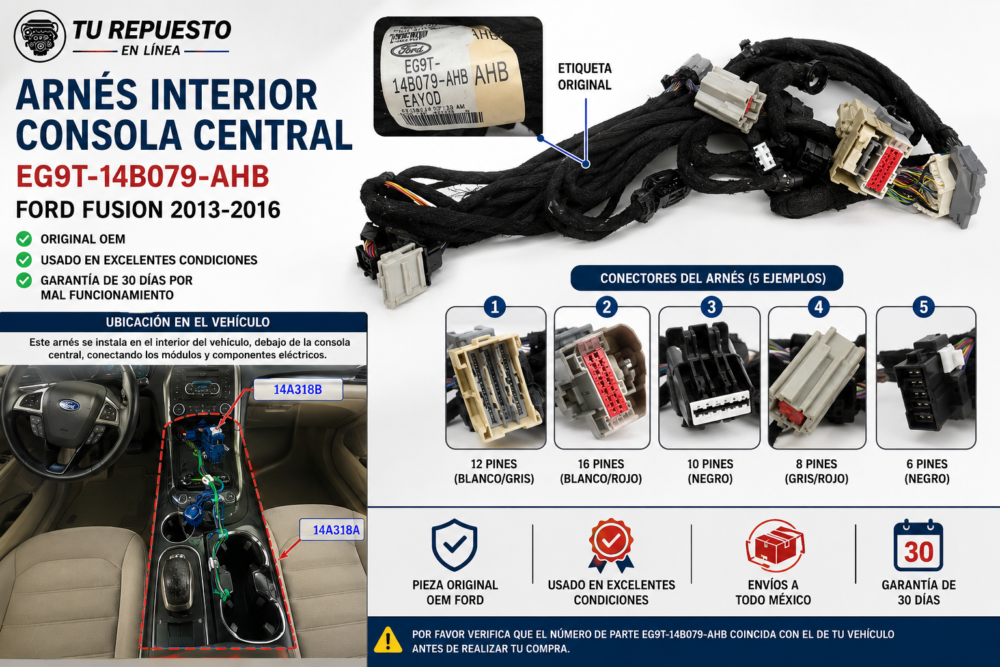 Ford Fusion 2014-2017 Arnés Consola Central Eg9t-14b079 Oem