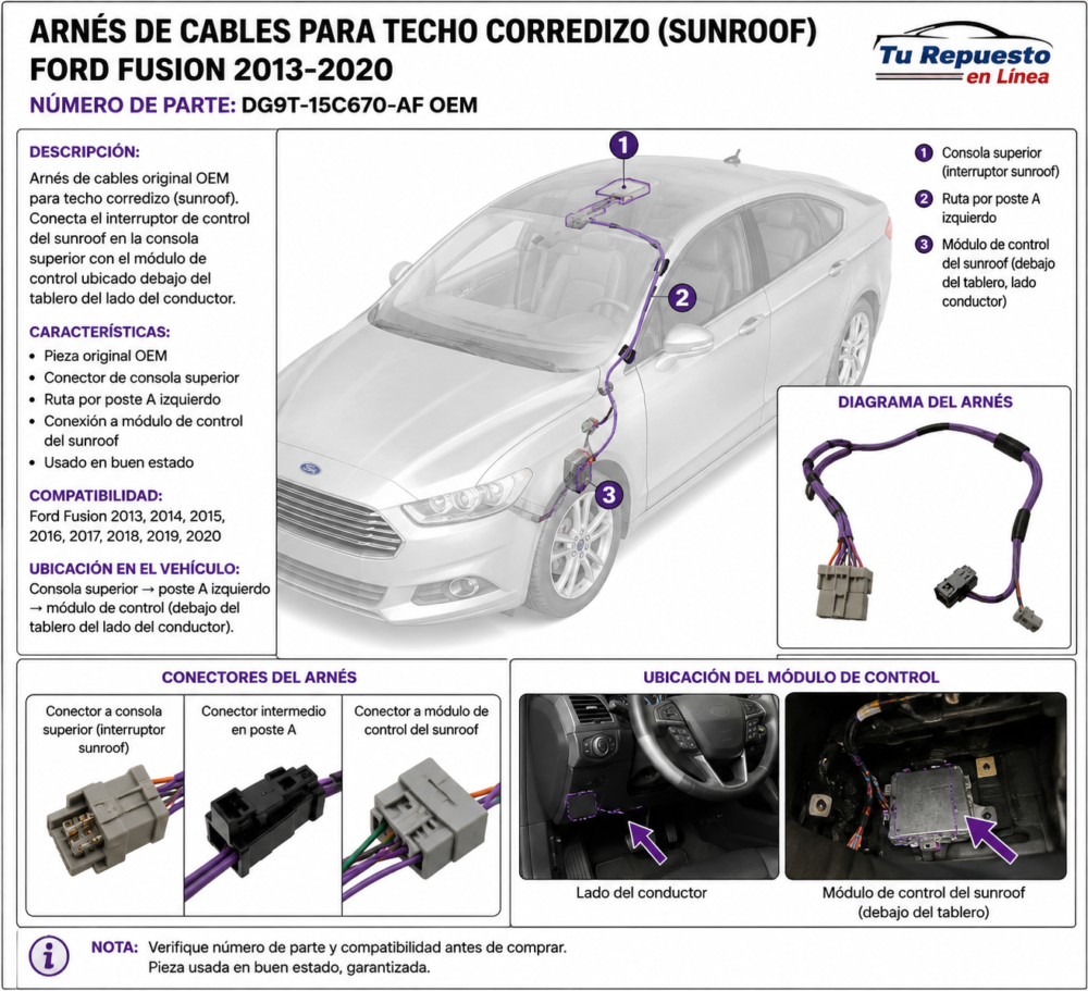 Arnés Techo Corredizo Ford Fusion 2013-2020 Dg9t-15c670-af