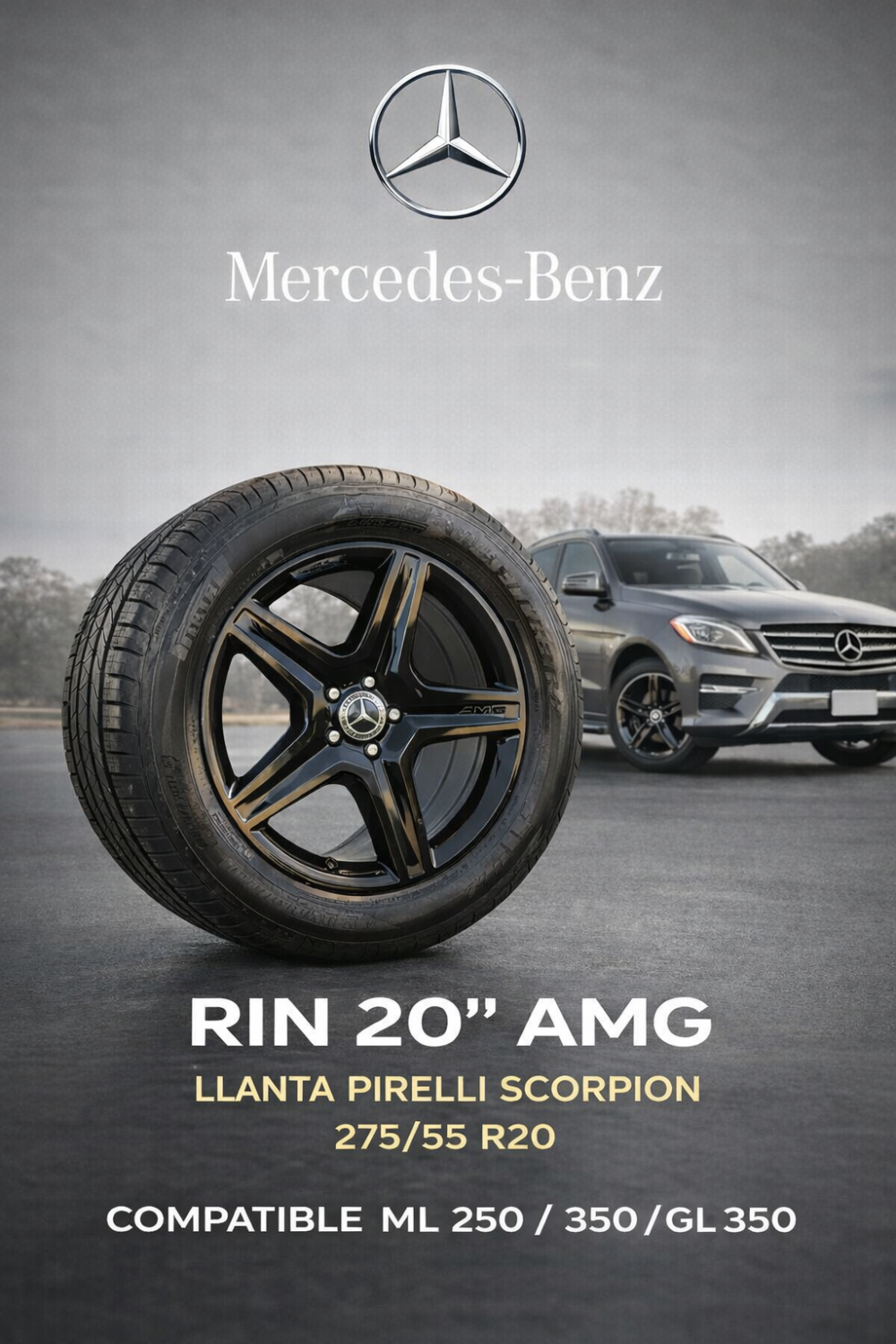 ChatGPT Image 20 dic 2025, 12_45_09 Mercedes-benz Ml 350 Amg Rin 20 Con Llanta Pirelli 12-15 (Usado)