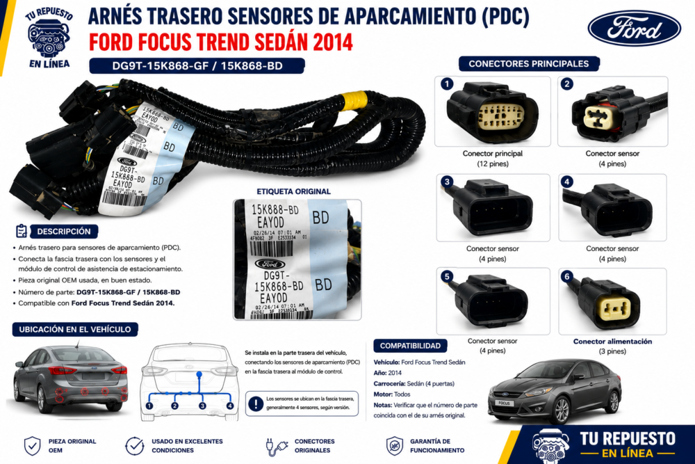 Ford Fusion 2013-2016 Arnés Sensores Reversa OEM DG9T-15K868-AC