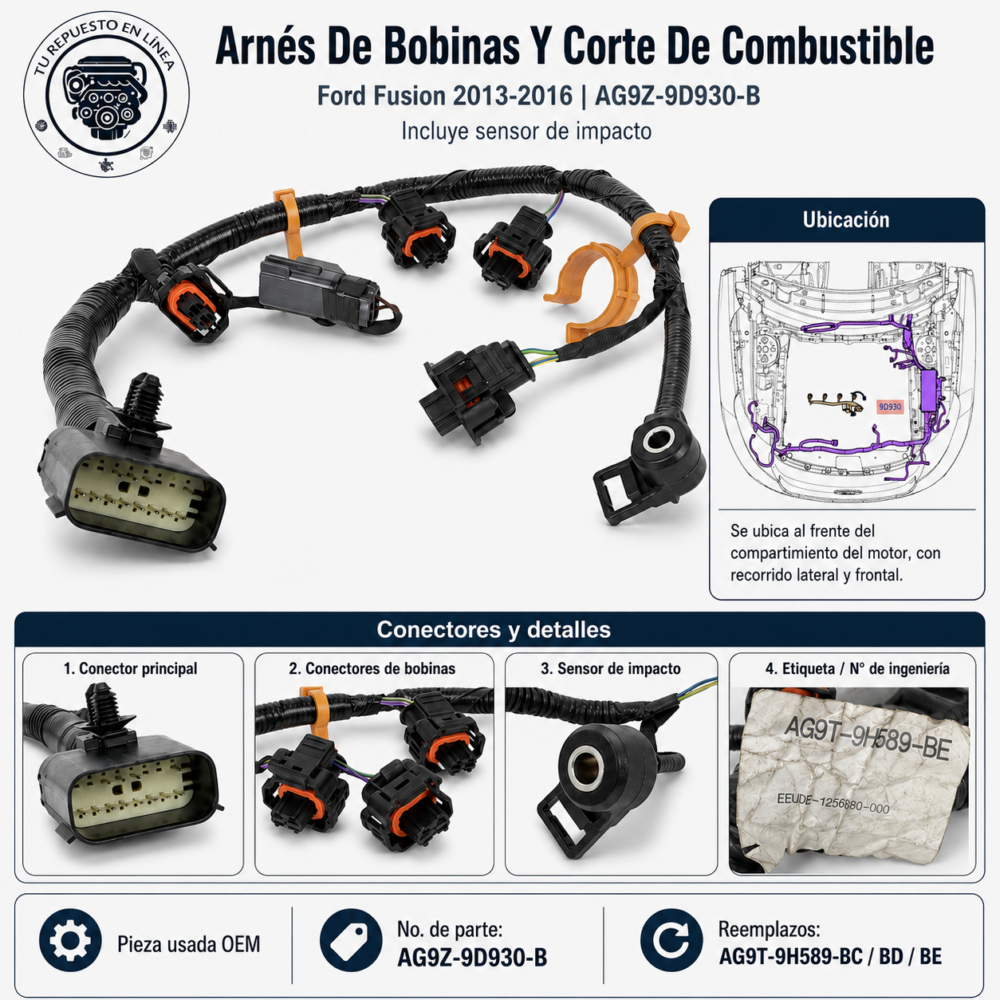 97b3ae91-787b-474c-a15c-7251af173842 Arnés Inyectores Ford Fusion 2.0 13-16 AG9T-9H589-BE