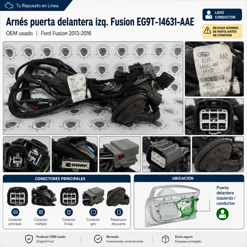 b6645ef7-be83-4e57-9a11-eef19f9eba5d Ford Fusion 2014 Arnés Puerta Izquierda Eg9t-14631 Oem