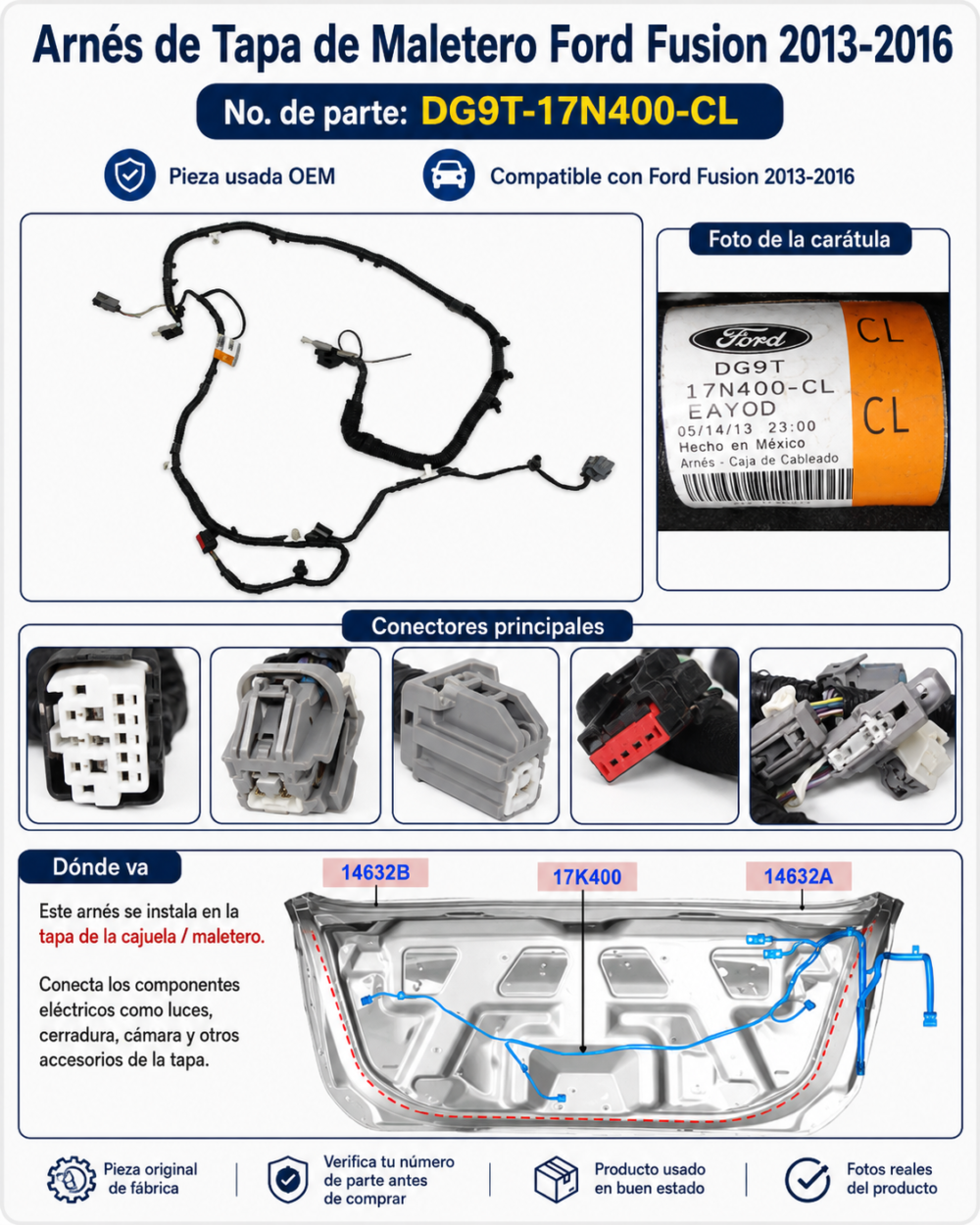 d08e7847-0f08-4a83-986c-b99ac8ccf15f Ford Fusion Titanium 2.0l Arnés Cajuela Dg9t-17n400-cl Oem