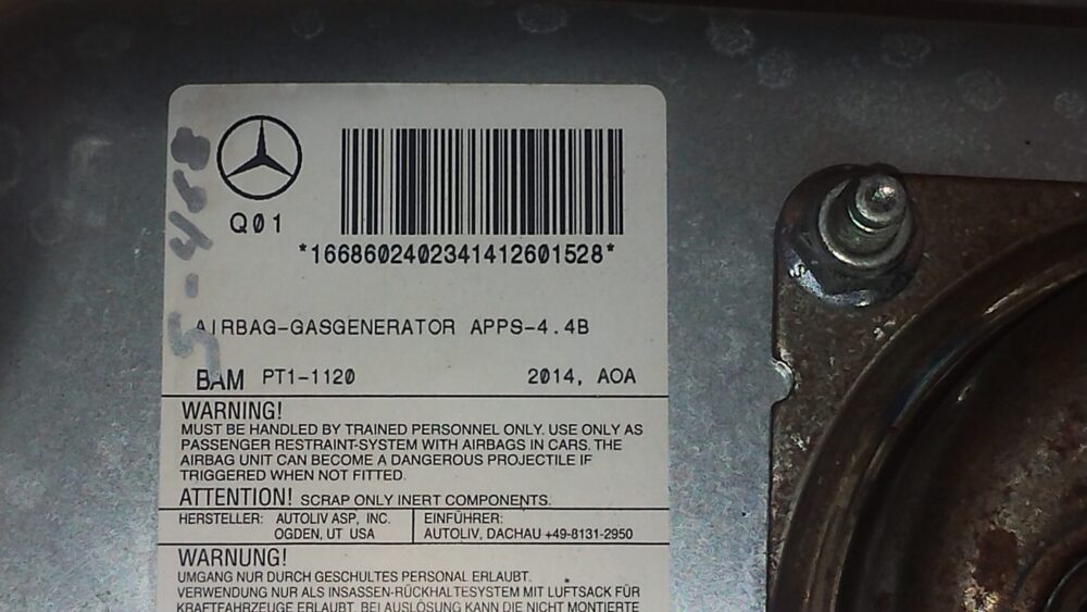 Mercedes-Benz ML 350 AMG 12-15 Bolsa Aire Tablero Pasajero OEM A1668602402