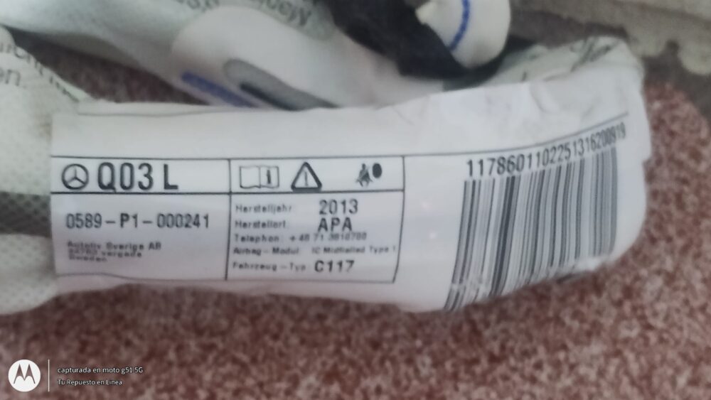 Mercedes-benz Cla 200 2014 Bolsa De Aire Cortina A1178601102