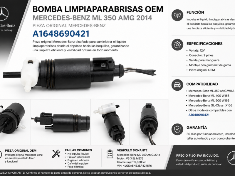 Mercedes-benz Ml350 2014 Bomba Limpiaparabrisas A1648690421