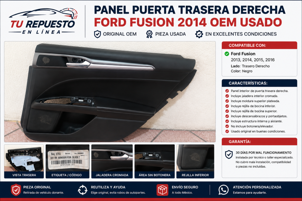 2332985d-f6c5-4bf8-8197-f6c0f578efa5 Panel Puerta Trasera Derecha Ford Fusion 2014 Oem Usado